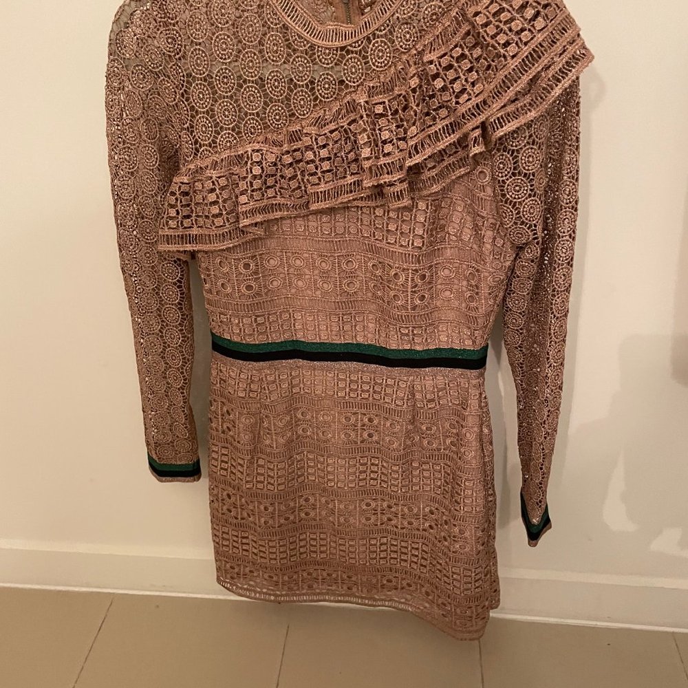 Saylor gold lace long sleeve cocktail dress